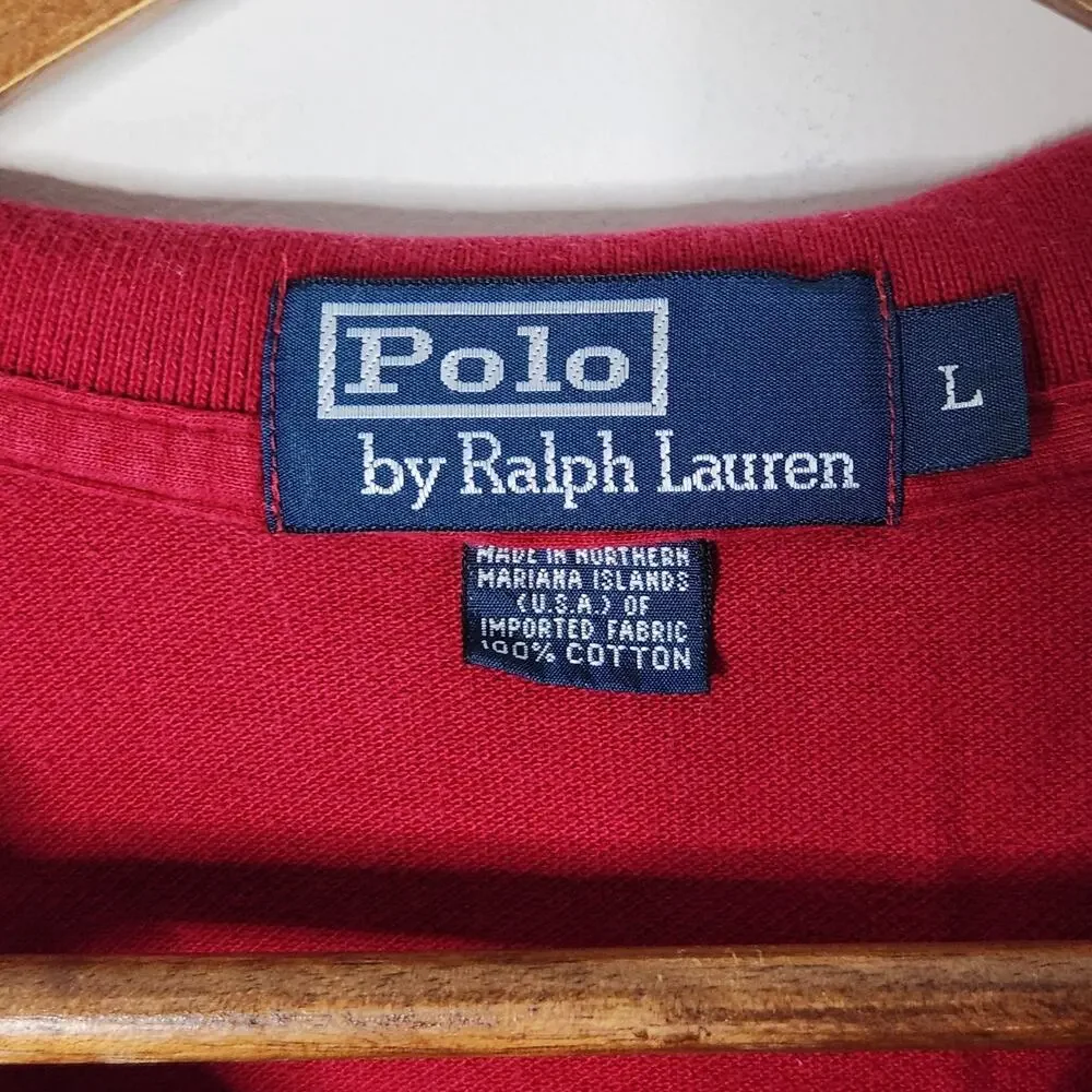Polo By Ralph Lauren Mens Red Long Sleeve Casual Polo Shirt Size Large Preppy